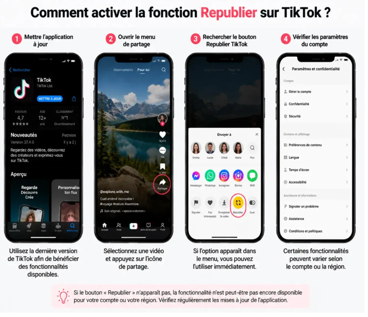 comment activer la fonction republier sur tiktok