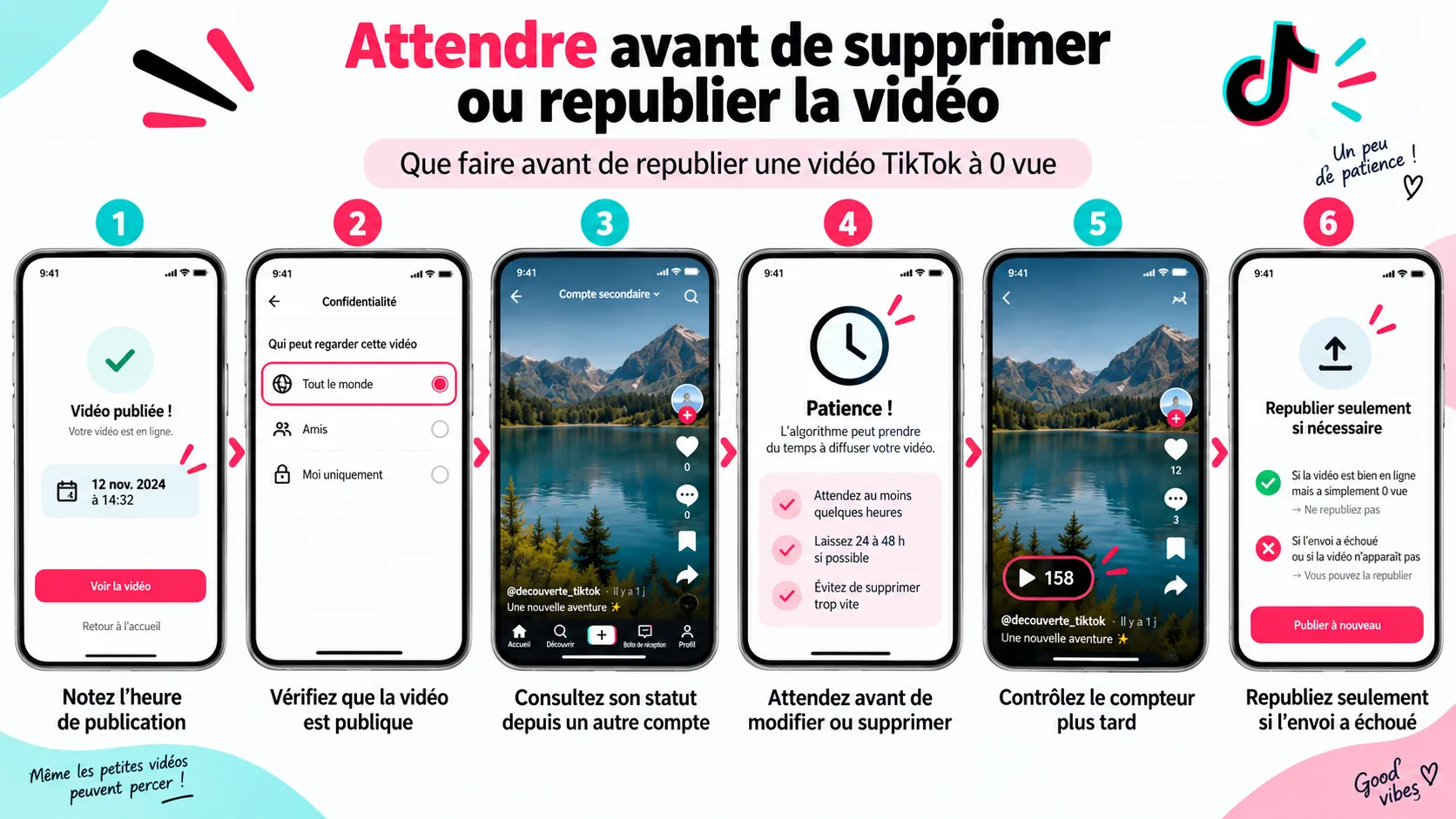 Pourquoi ma vidéo TikTok reste à 0 vue ? 7 causes et solutions 4 attendre avant de supprimer