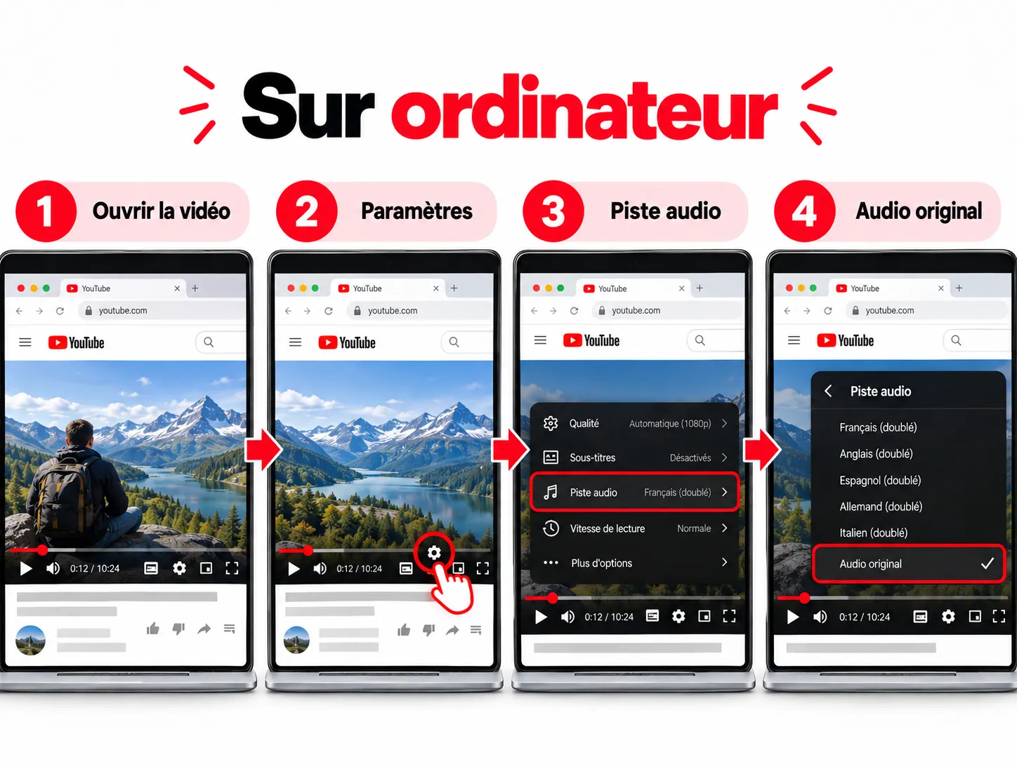 Comment désactiver le doublage automatique sur YouTube ? 3 youtube piste audio originale mobile